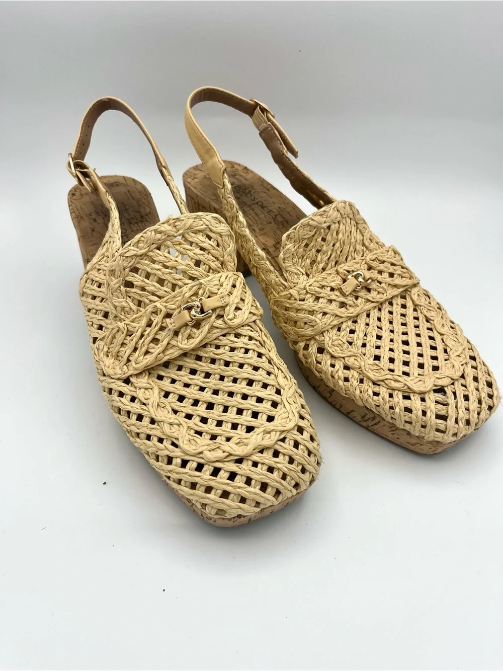 AEROSOLES Dress Platform Sandals Natural Raffia Cork Heel Slingback